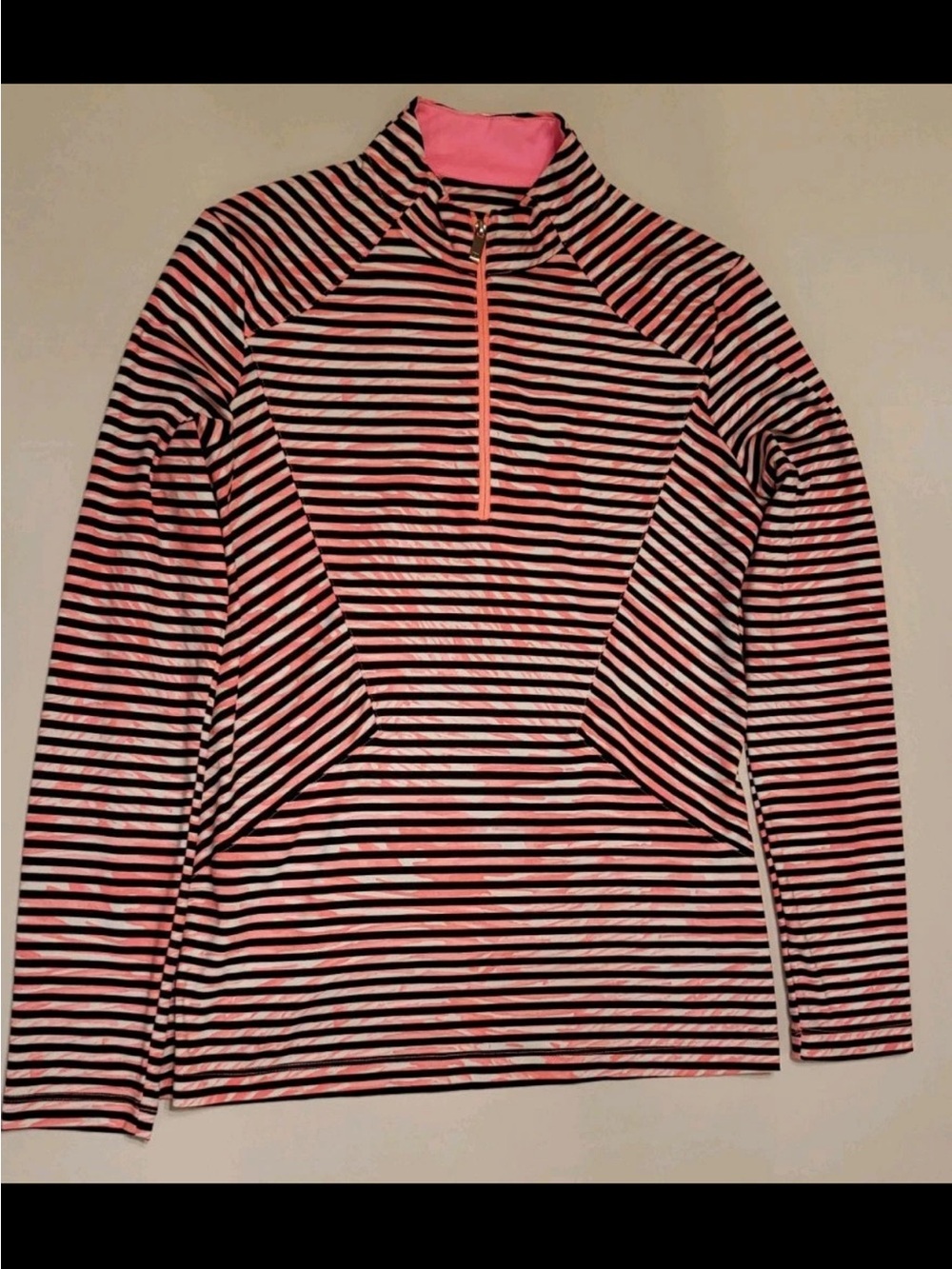 Tail - White Label Striped Pink and Black Golf Tennis Quarter-Zip Pullover
